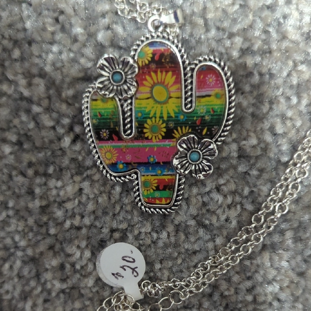 Colorful Cactus Pendant Necklace